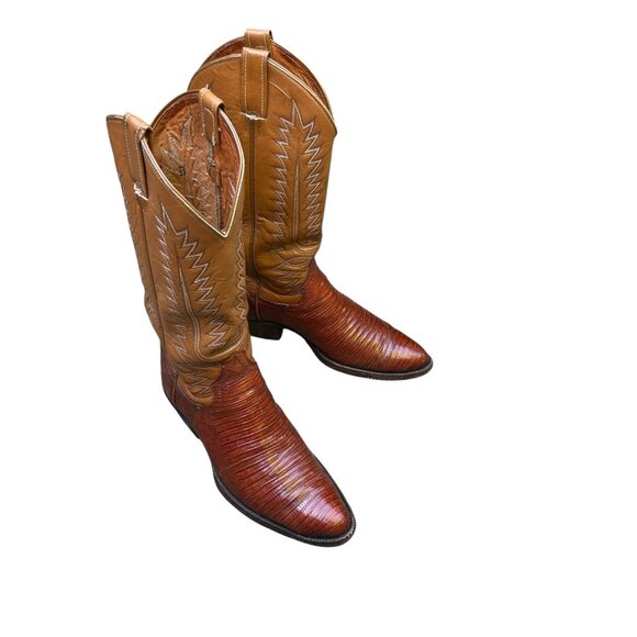 Men's Vintage J840 Teju Lizard Brown Leather Cowboy Boots Size 7B - Picture 3 of 11
